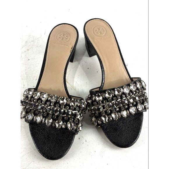 EUC Tory Burch "Beverly" Embellished 2" Heel Slide Sandal 7.5 - Picture 1 of 6